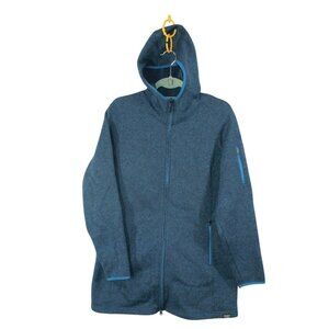 LL Bean Women's Sweater Fleece Coat Hooded Mallard Blue Size Large